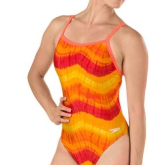 🆕 SPEEDO WOMEN'S ONE PIECE. TIE DYE FLYBACK. ORANGE/WHITE. Sz. 28. NWT. #0312 - Picture 1 of 13